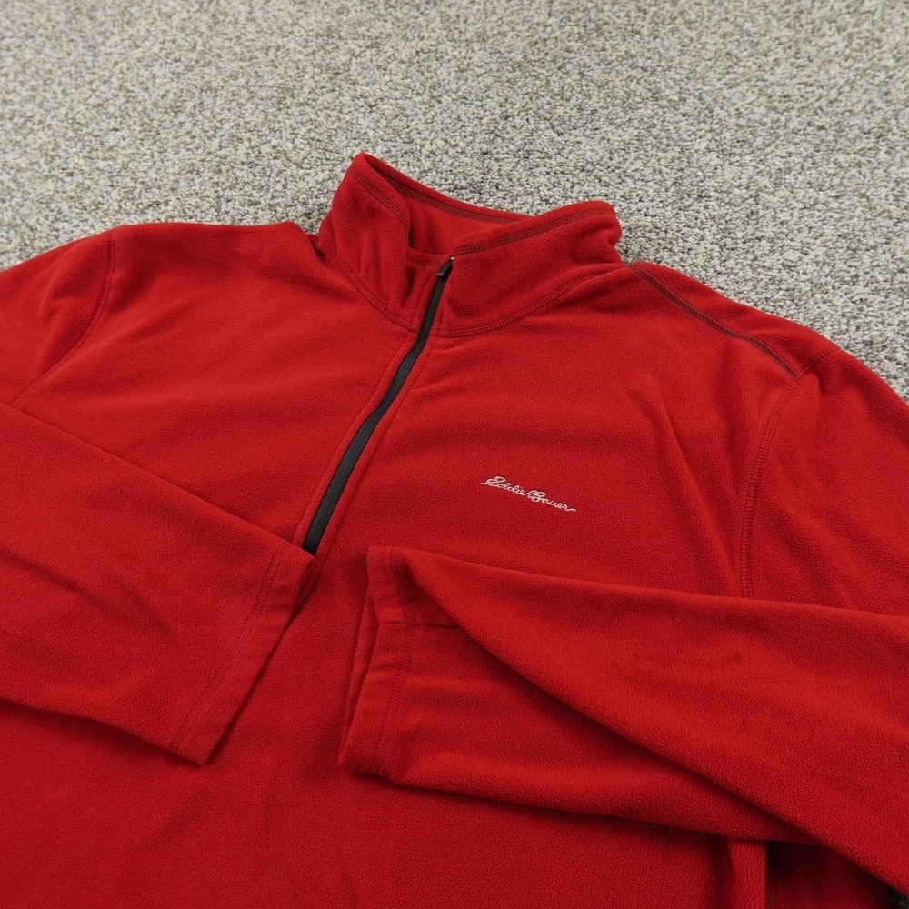 Eddie Bauer Pullover Mens XL Red 1/4 Zip Fleece Sweater Outdoor Hiking Trail Top
